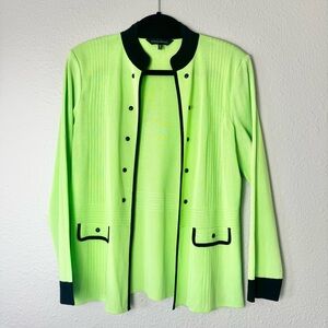 Ming Wang Lime Green & Black Cardigan Sweater Size Medium